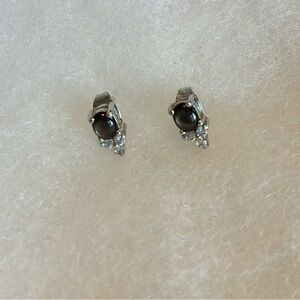 Sterling Silver Black Sapphire & Diamond Halo Earrings